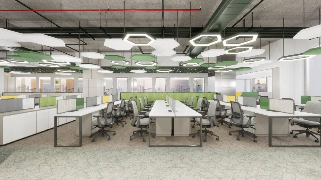 Compact corporate office interior at Signature Tower, Gurgaon